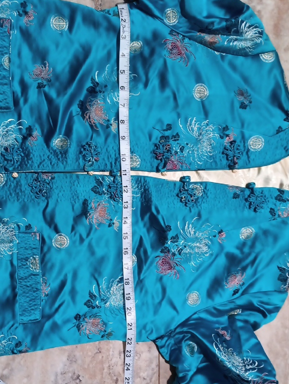 Feliz Squirrel Turquoise Floral Satin Reversible Jacket - Picture 12 of 13